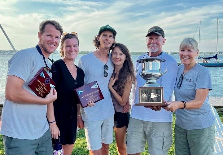 Crew members of the winning LYC boat Mahal are (l-r) Ryan Nelson, Maura Johnson, Rich and Kate Coning, and John and Lisa Nelson. SUBMITTED PHOTO